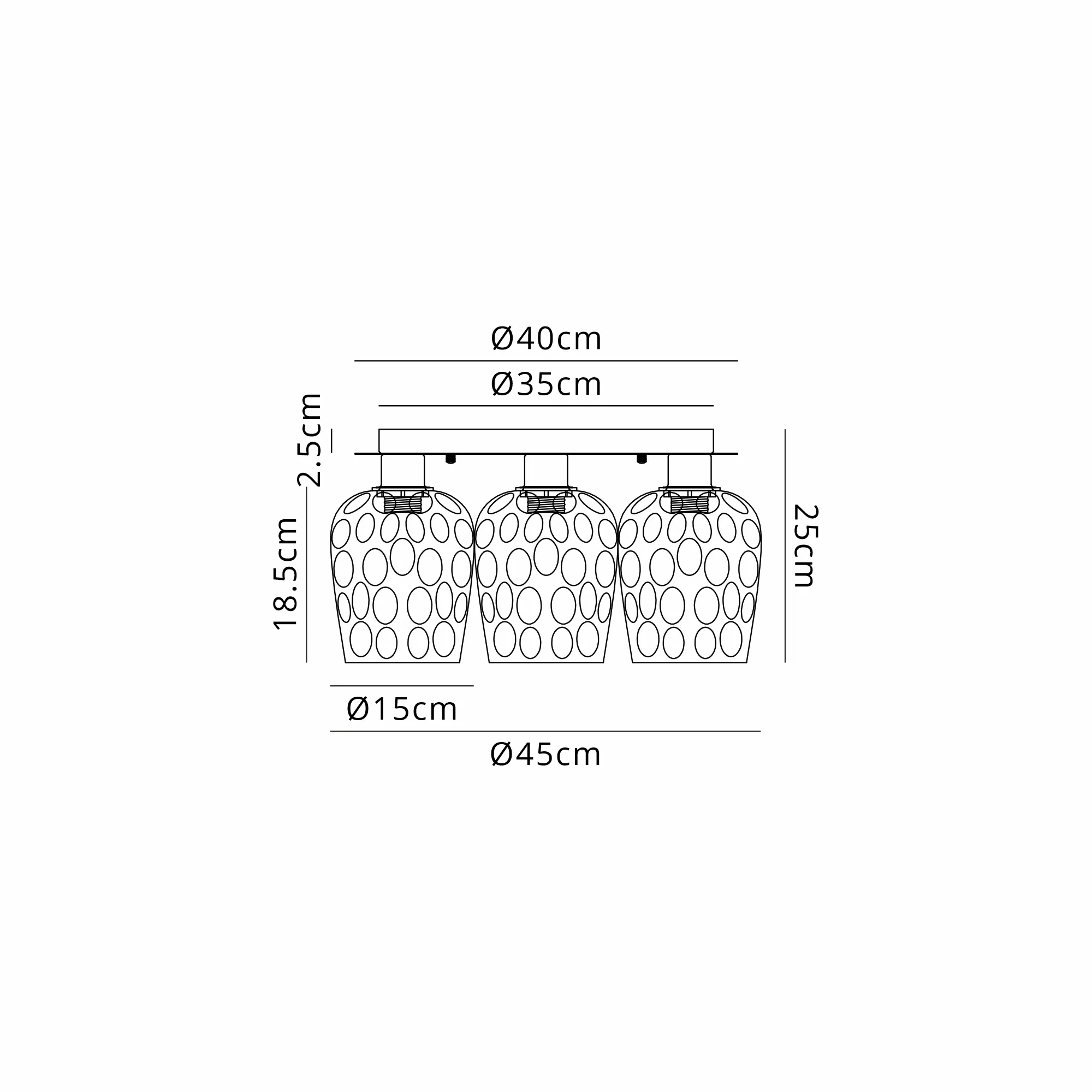 DK1434  Lori 40cm Round Ceiling Flush, 3 Light Flush Fitting, Satin Nickel/Champagne/Clear/Smoke Ripple Wine Shades